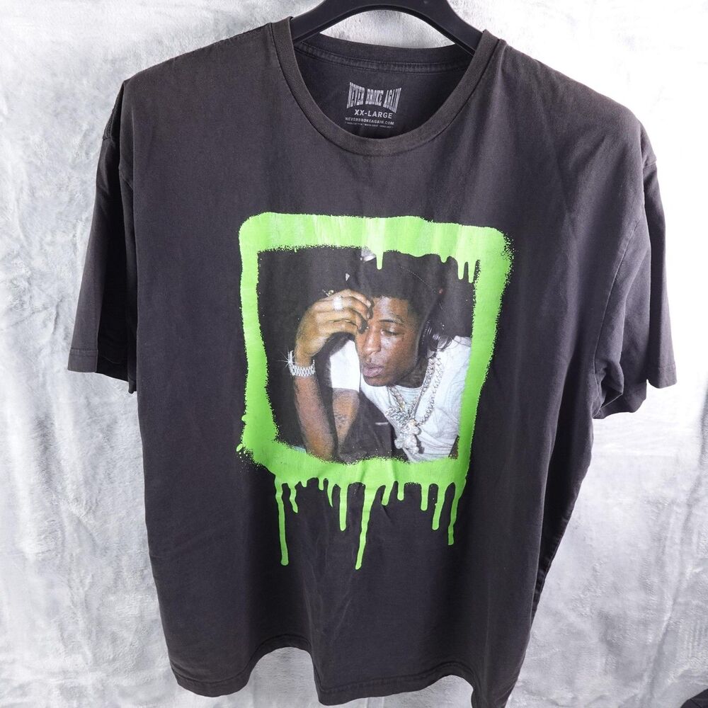 Never Broke Again Shirt Mens 2XL Black Rap Photo Graphic Tee Hip Hop Cotton